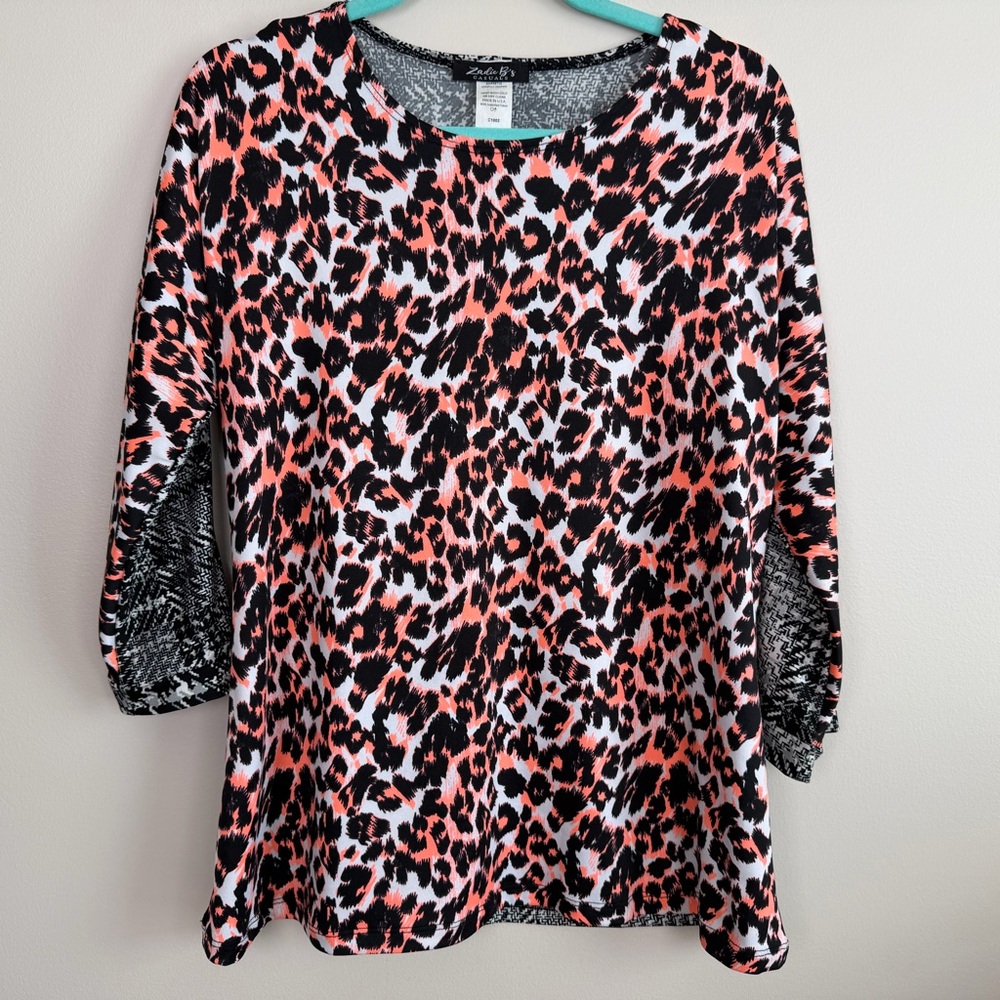 Zadie B’S Leopard Print Long Sleeve Top - Black and Pink small